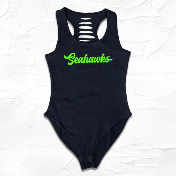 Black Seahawks cut-out Bodysuit, Seahawks Adult, Football Outfit - Picture 1 of 3